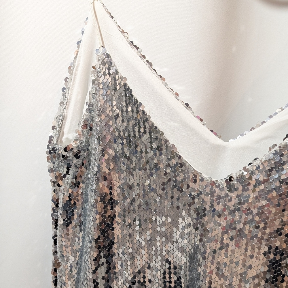 Deep V Neck Silver Sequin Backless Mini Dress - image 2